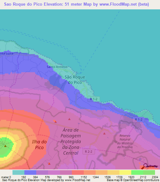 Sao Roque do Pico,Portugal Elevation Map