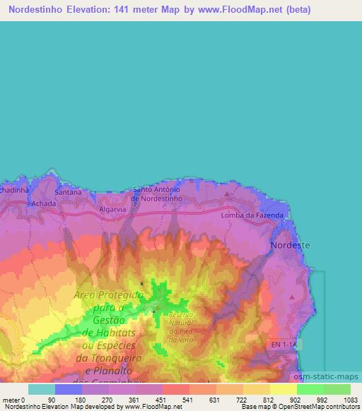 Nordestinho,Portugal Elevation Map