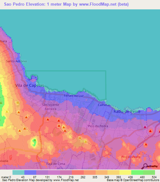 Sao Pedro,Portugal Elevation Map