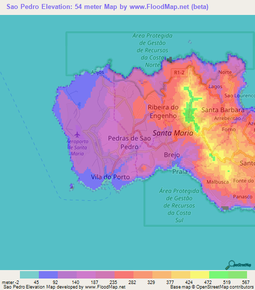 Sao Pedro,Portugal Elevation Map