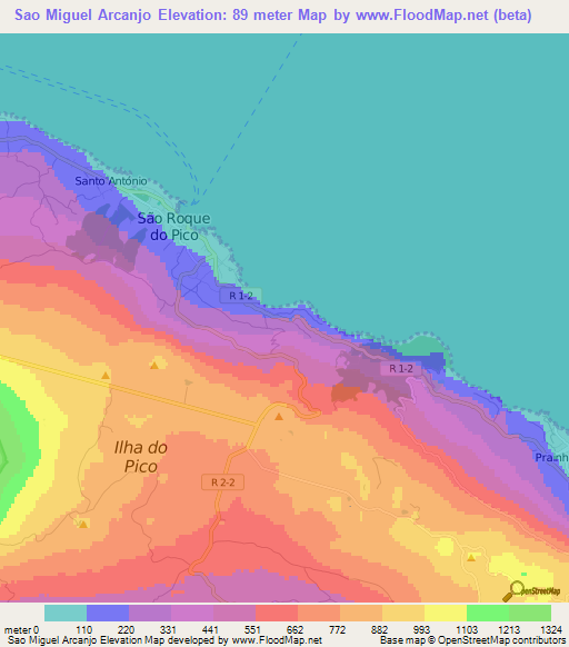 Sao Miguel Arcanjo,Portugal Elevation Map