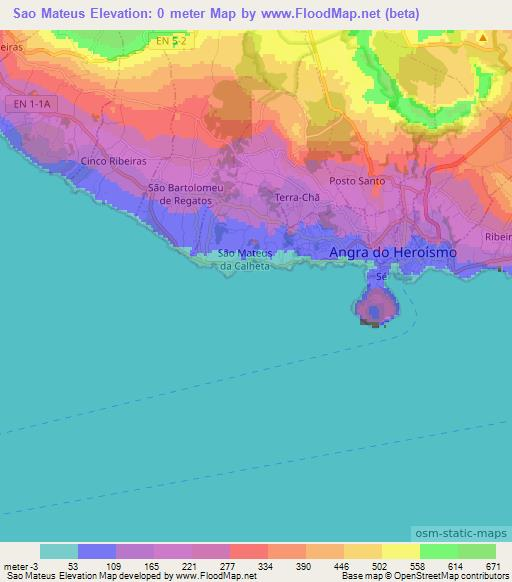 Sao Mateus,Portugal Elevation Map