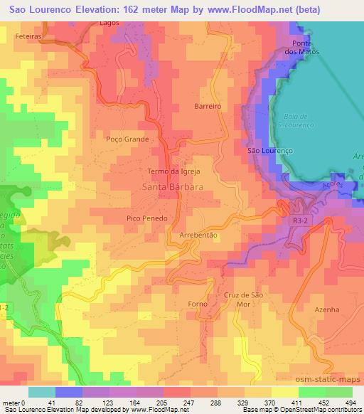 Sao Lourenco,Portugal Elevation Map