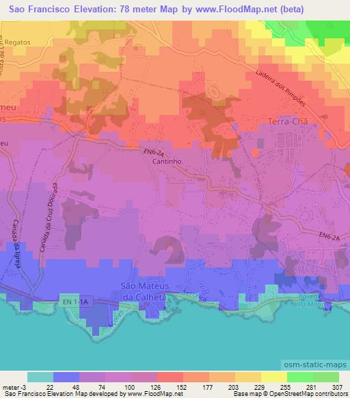 Sao Francisco,Portugal Elevation Map