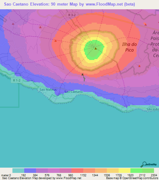 Sao Caetano,Portugal Elevation Map