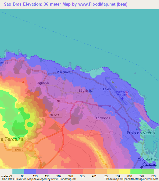 Sao Bras,Portugal Elevation Map