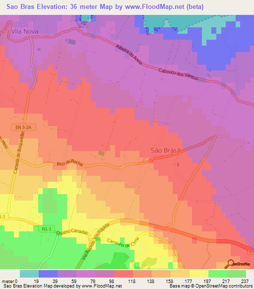 Sao Bras,Portugal Elevation Map