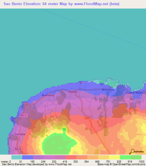 Sao Bento,Portugal Elevation Map