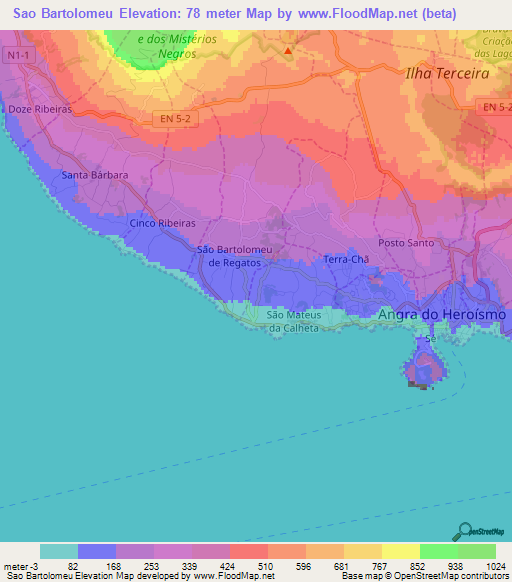 Sao Bartolomeu,Portugal Elevation Map