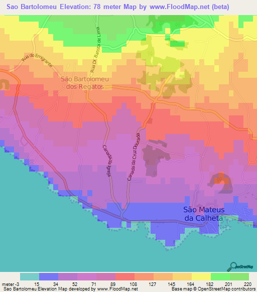 Sao Bartolomeu,Portugal Elevation Map