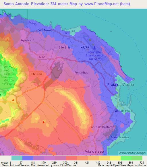 Santo Antonio,Portugal Elevation Map