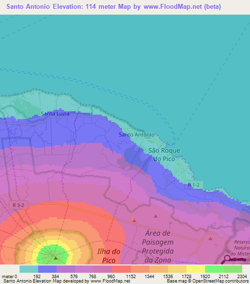 Santo Antonio,Portugal Elevation Map