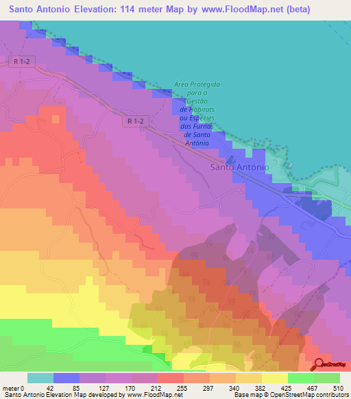 Santo Antonio,Portugal Elevation Map