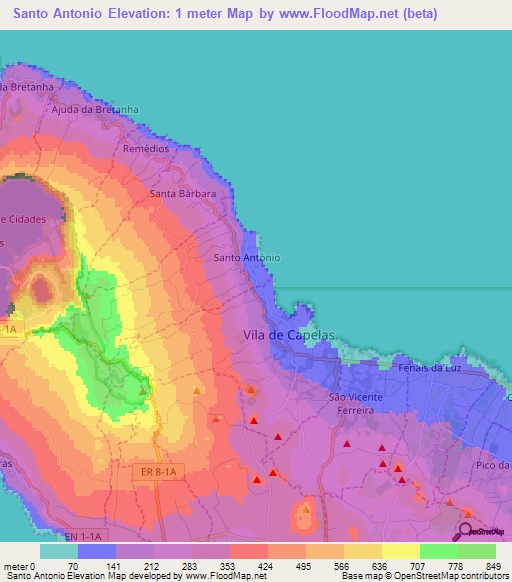 Santo Antonio,Portugal Elevation Map