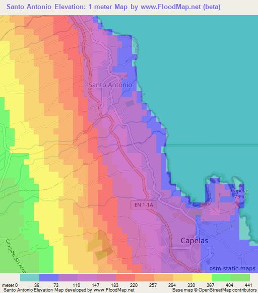 Santo Antonio,Portugal Elevation Map