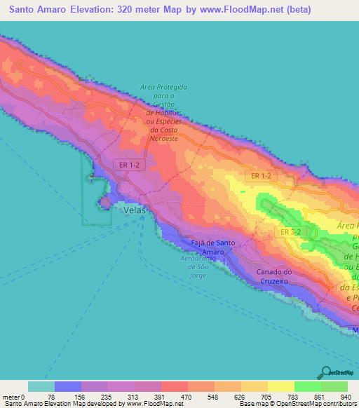 Santo Amaro,Portugal Elevation Map