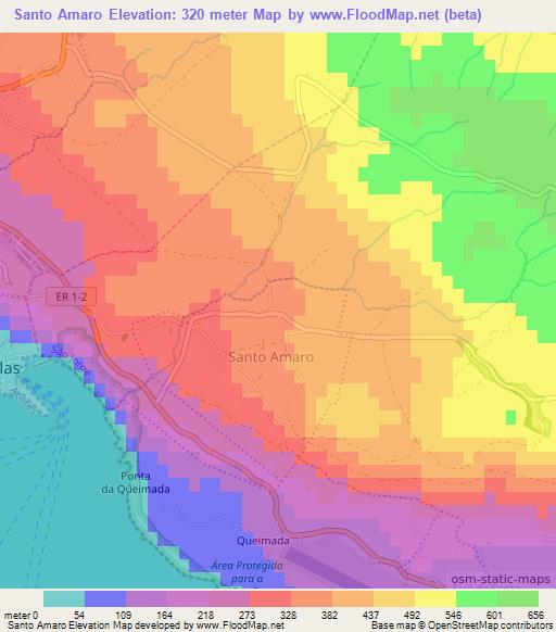 Santo Amaro,Portugal Elevation Map