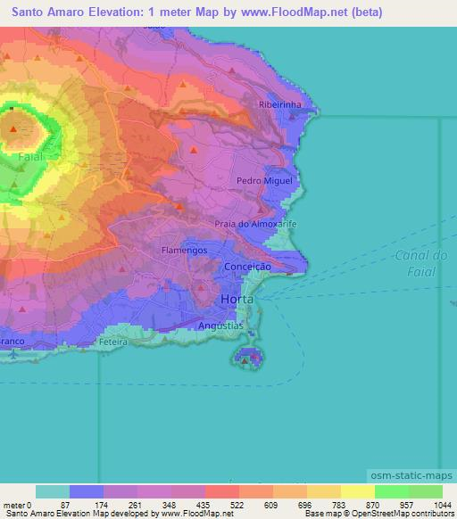 Santo Amaro,Portugal Elevation Map