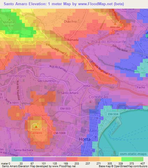 Santo Amaro,Portugal Elevation Map