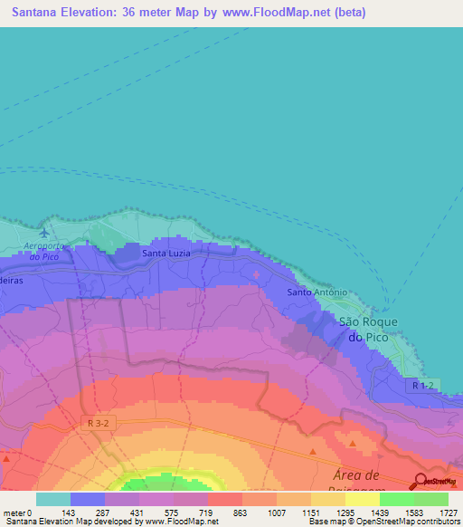 Santana,Portugal Elevation Map