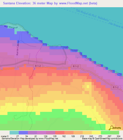 Santana,Portugal Elevation Map