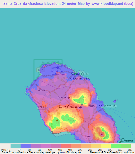 Santa Cruz da Graciosa,Portugal Elevation Map