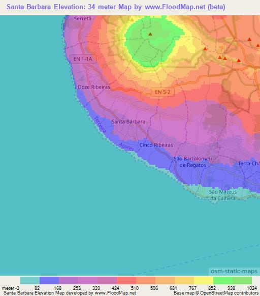 Santa Barbara,Portugal Elevation Map