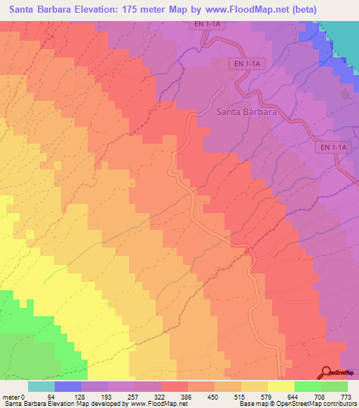 Santa Barbara,Portugal Elevation Map