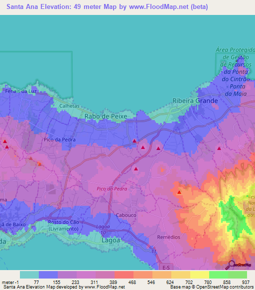 Santa Ana,Portugal Elevation Map