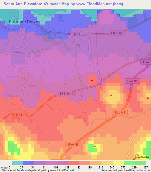 Santa Ana,Portugal Elevation Map