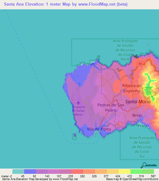 Santa Ana,Portugal Elevation Map