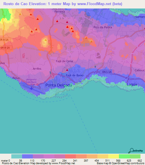 Rosto de Cao,Portugal Elevation Map