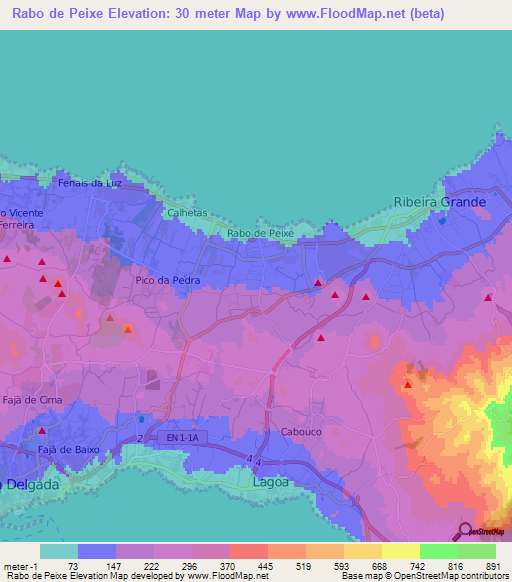 Rabo de Peixe,Portugal Elevation Map