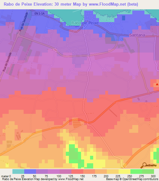 Rabo de Peixe,Portugal Elevation Map