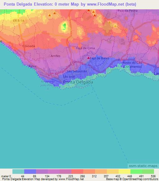 Ponta Delgada,Portugal Elevation Map