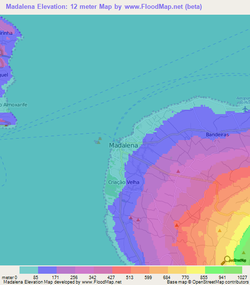 Madalena,Portugal Elevation Map