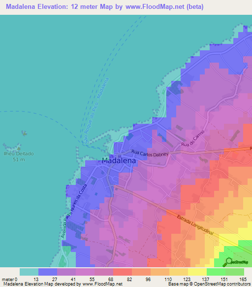 Madalena,Portugal Elevation Map