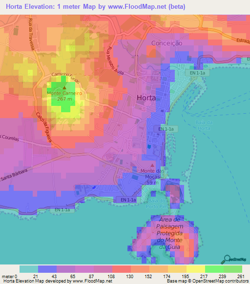 Horta,Portugal Elevation Map