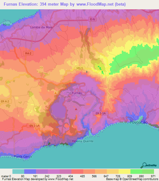 Furnas,Portugal Elevation Map