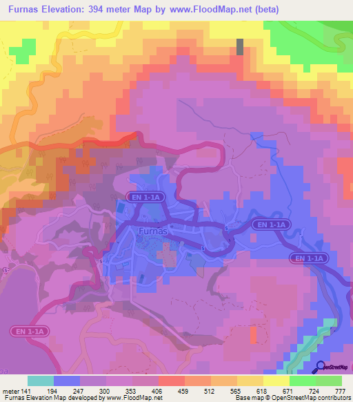 Furnas,Portugal Elevation Map