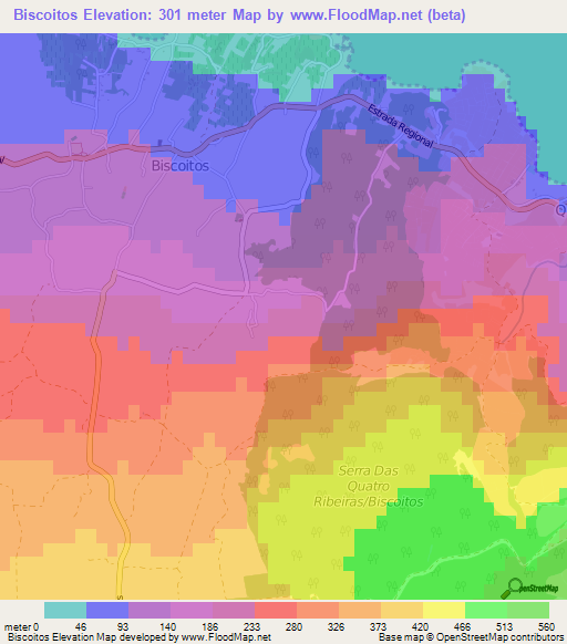 Biscoitos,Portugal Elevation Map