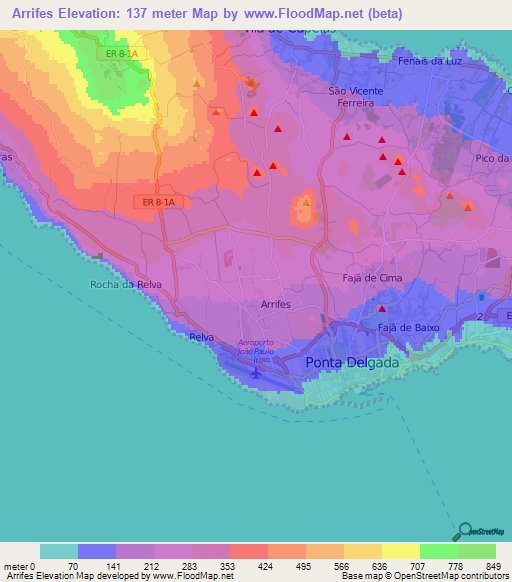 Arrifes,Portugal Elevation Map