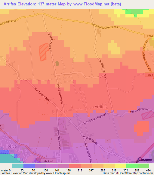 Arrifes,Portugal Elevation Map