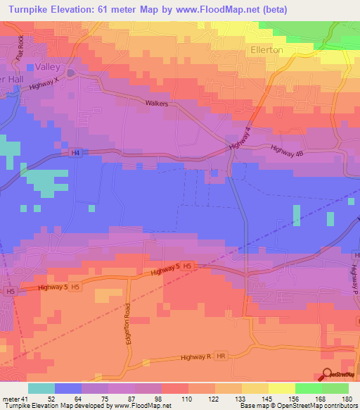 Turnpike,Barbados Elevation Map