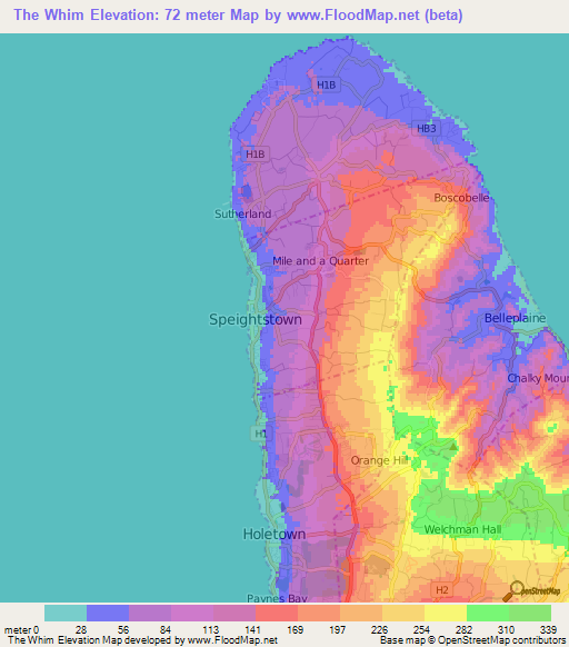 The Whim,Barbados Elevation Map