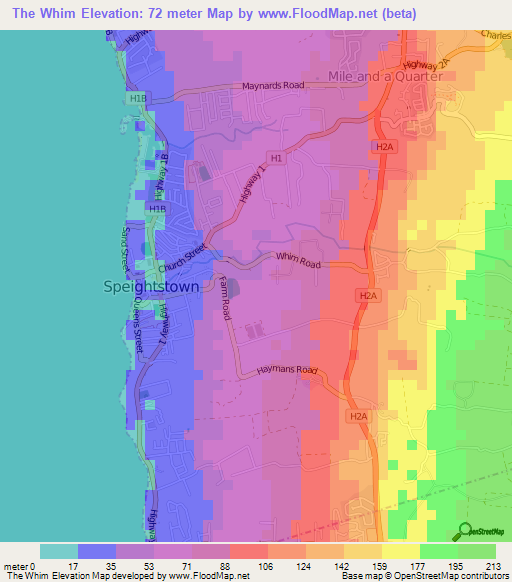 The Whim,Barbados Elevation Map