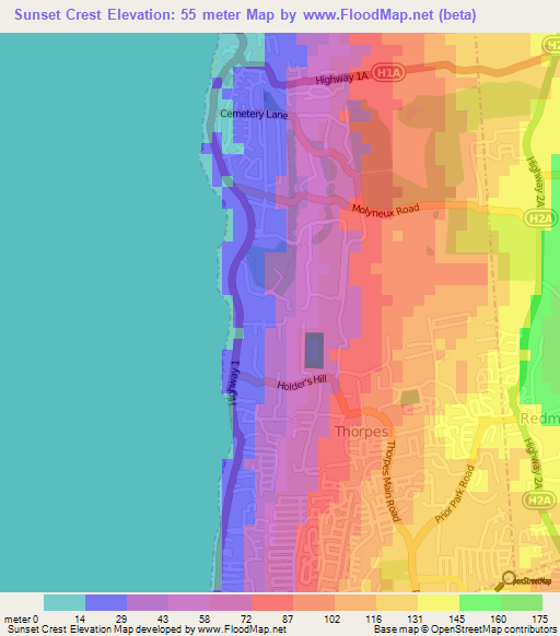 Elevation of Sunset Crest,Barbados Elevation Map, Topography, Contour