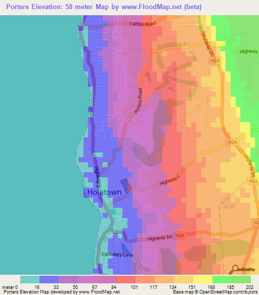 Elevation of Porters,Barbados Elevation Map, Topography, Contour