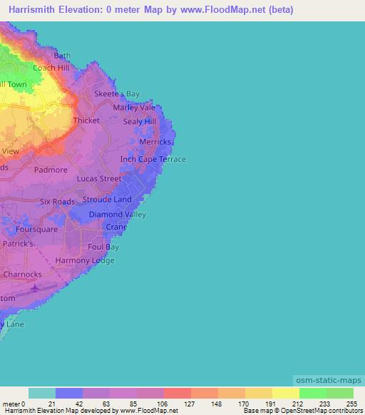 Harrismith,Barbados Elevation Map