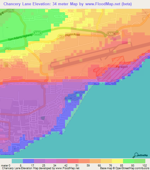 Elevation of Chancery Lane,Barbados Elevation Map, Topography, Contour